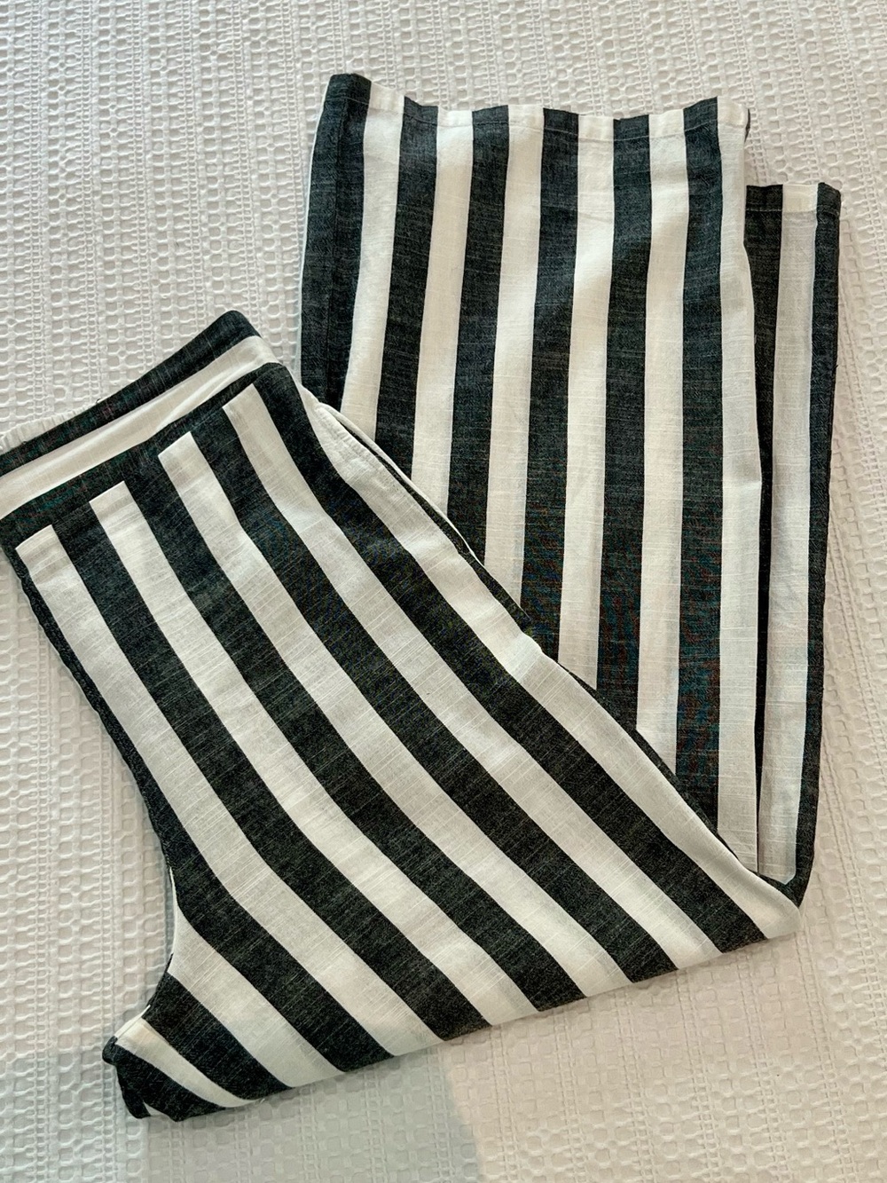 Gray & White Vertical-Stripe Straight Leg Pants. M. Cotton. Brand Mine